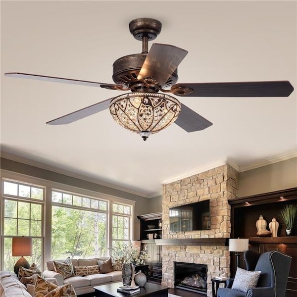 Warehouse Of Tiffany CFL-8353REMO-RB 52 in. Gliska Indoor Remote Controlled Ceiling Fan with Light Kit; Bronze CFL-8353REMO/RB - main